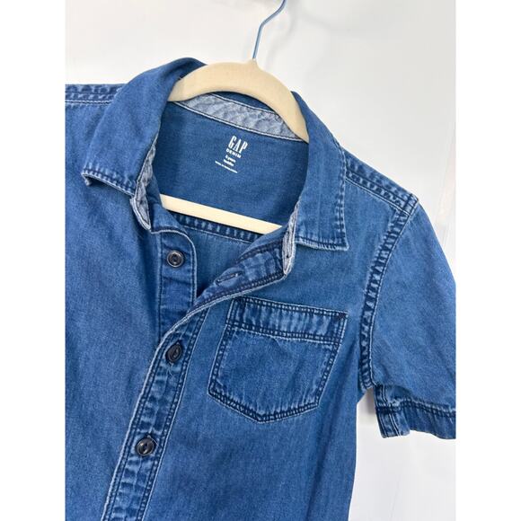 Gap Boys Denim Short Sleeve Button-Up Shirt Westernvibes Blue‎ Size 5 Years - Picture 4 of 10